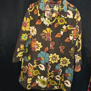 Candy Couture Floral Sequin Tunic Jacket 1X Plus Size Dark Cotton Art To Wear